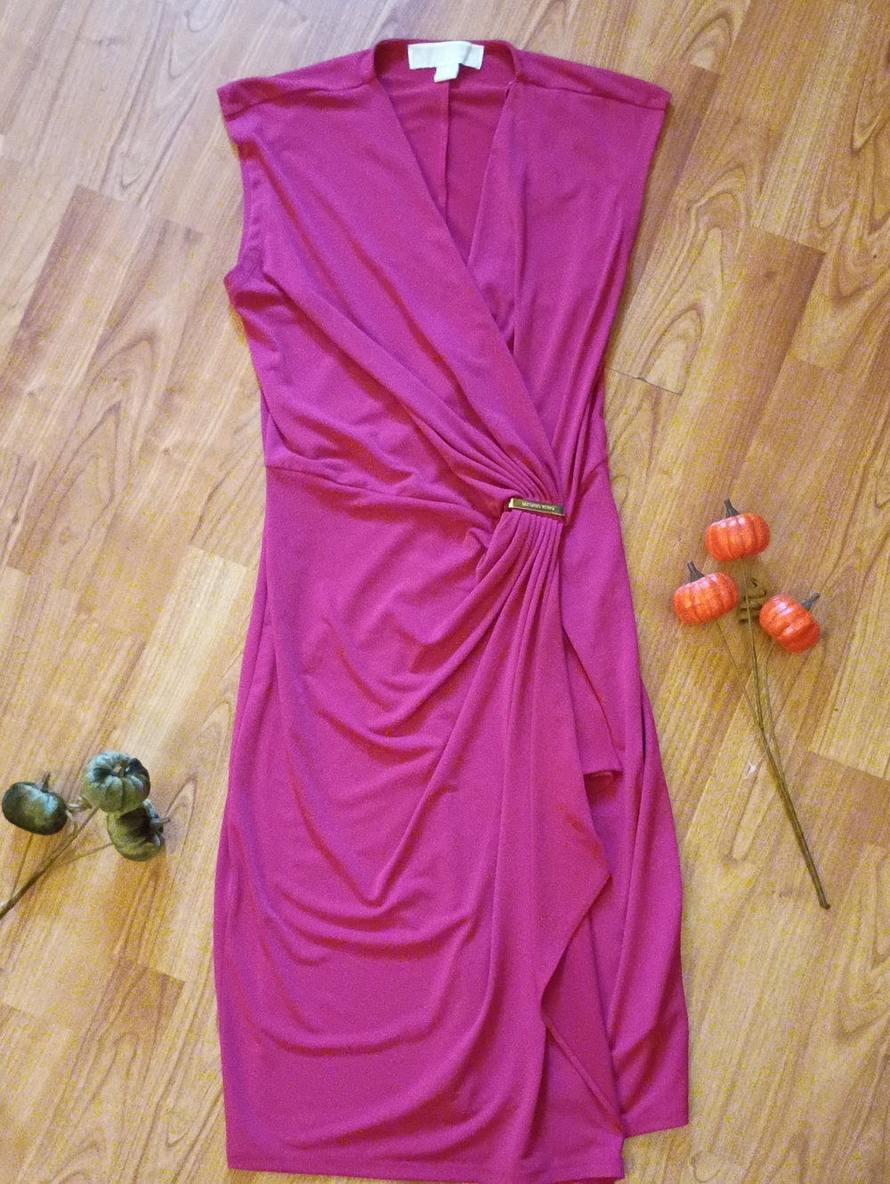Michael Kors Sleeveless Ruched Sheath Dress in Magenta
